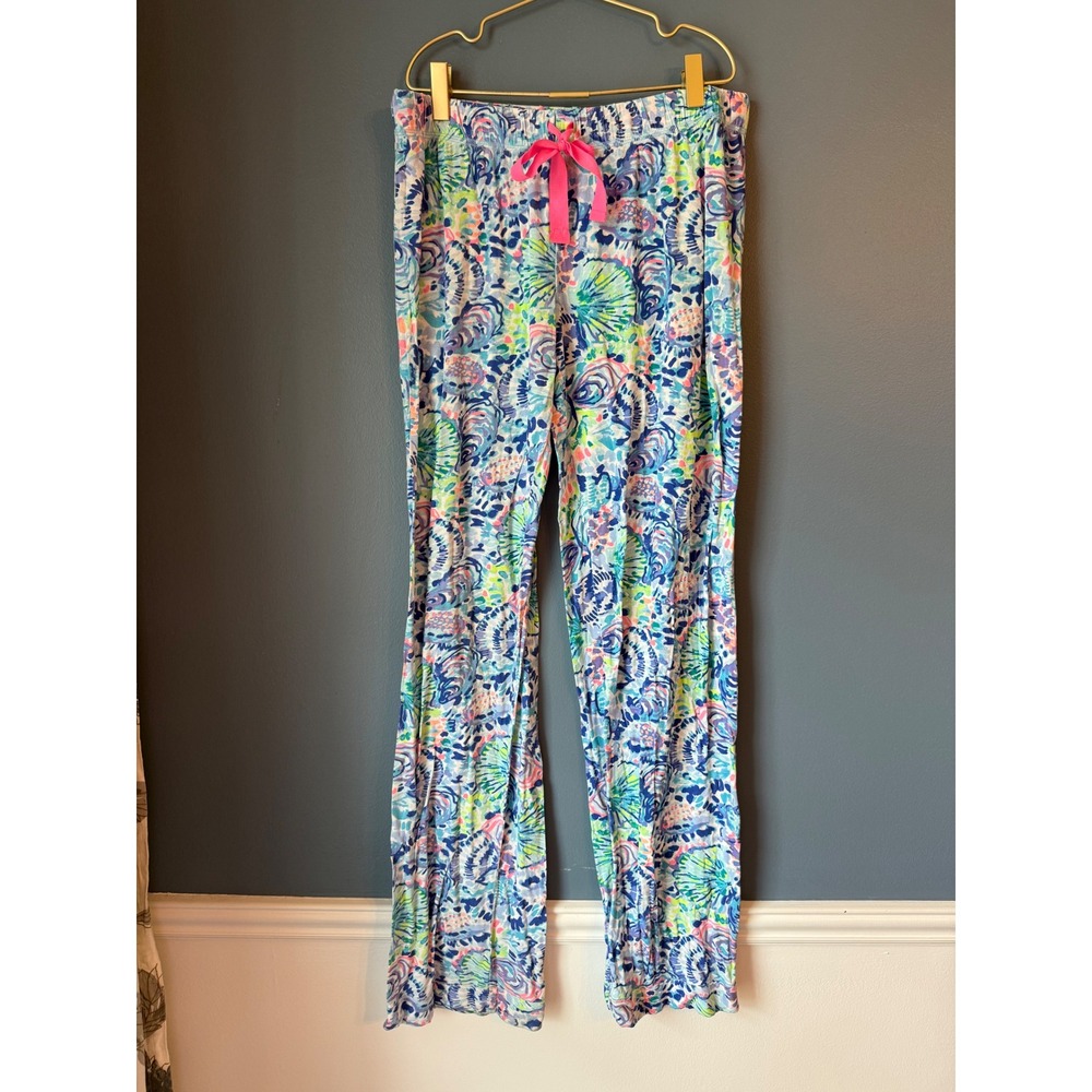 Lilly Pulitzer Womens Small Pajama Pants Blue Pink Seashell Print